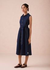 A Model Wearing Blue Denim The Sunrise Denim Midi Dress, curated by Only Ethikal